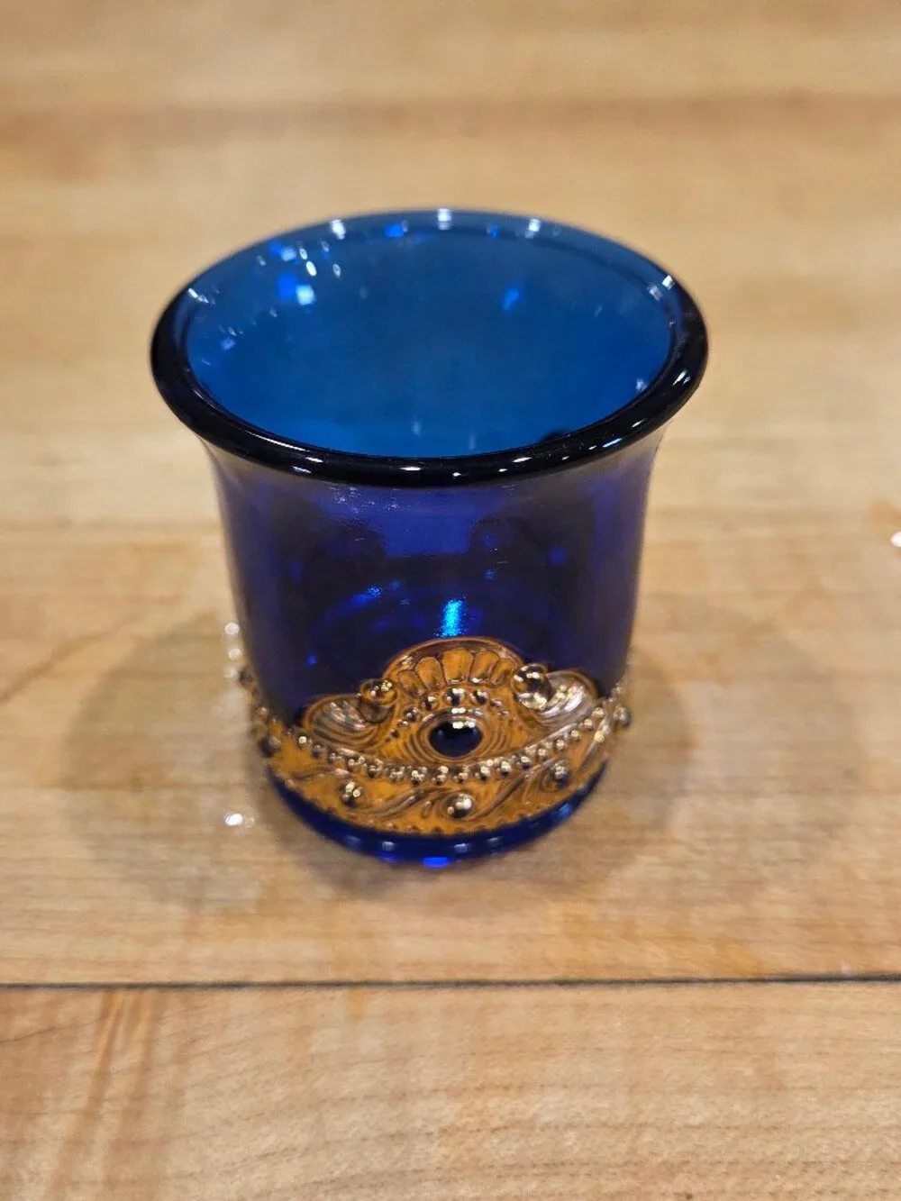 Vintage Cobalt Blue Glass Gold Gilt Toothpick Holder Votive Cup